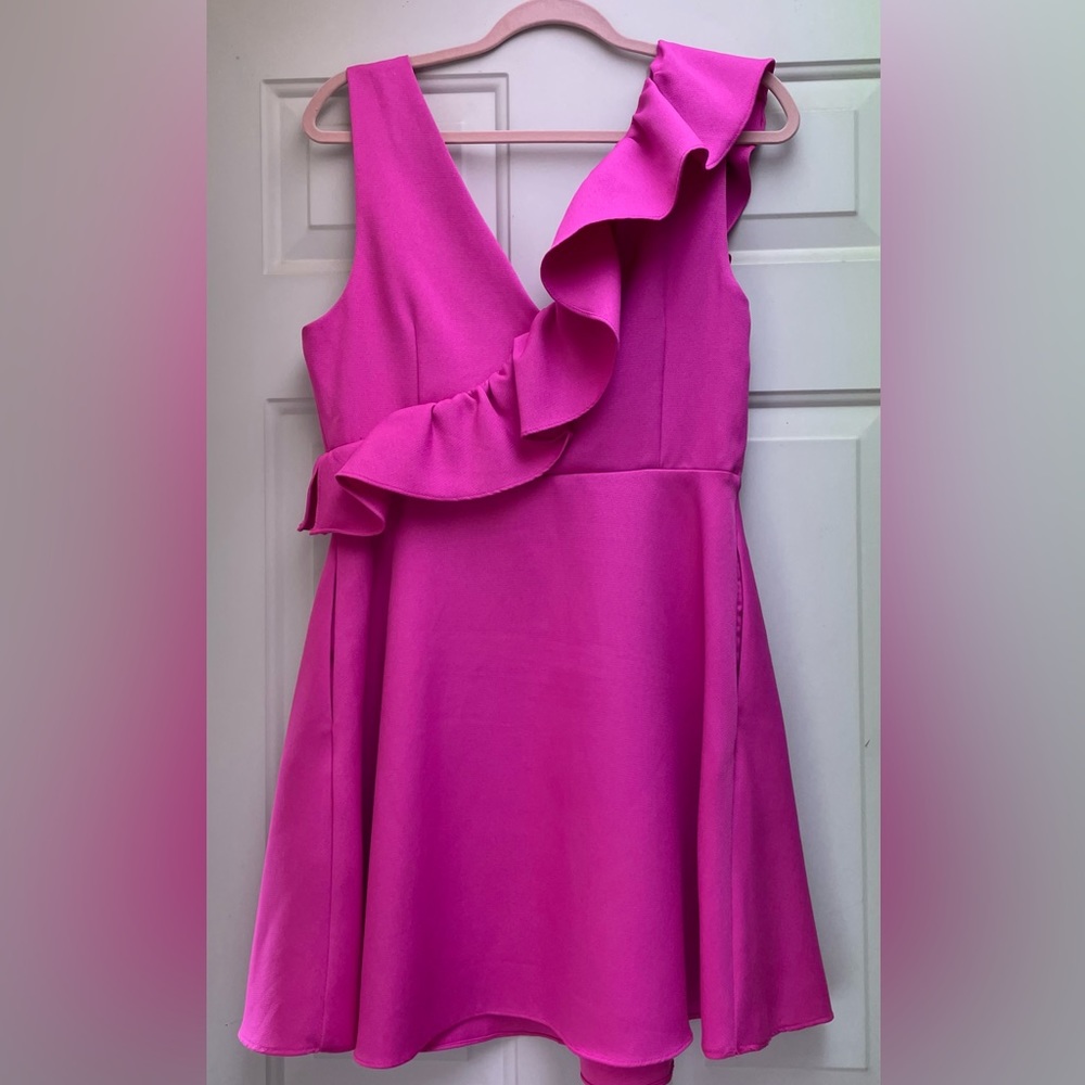 DO+BE Hot Pink Ruffle One-Shoulder Mini Dress